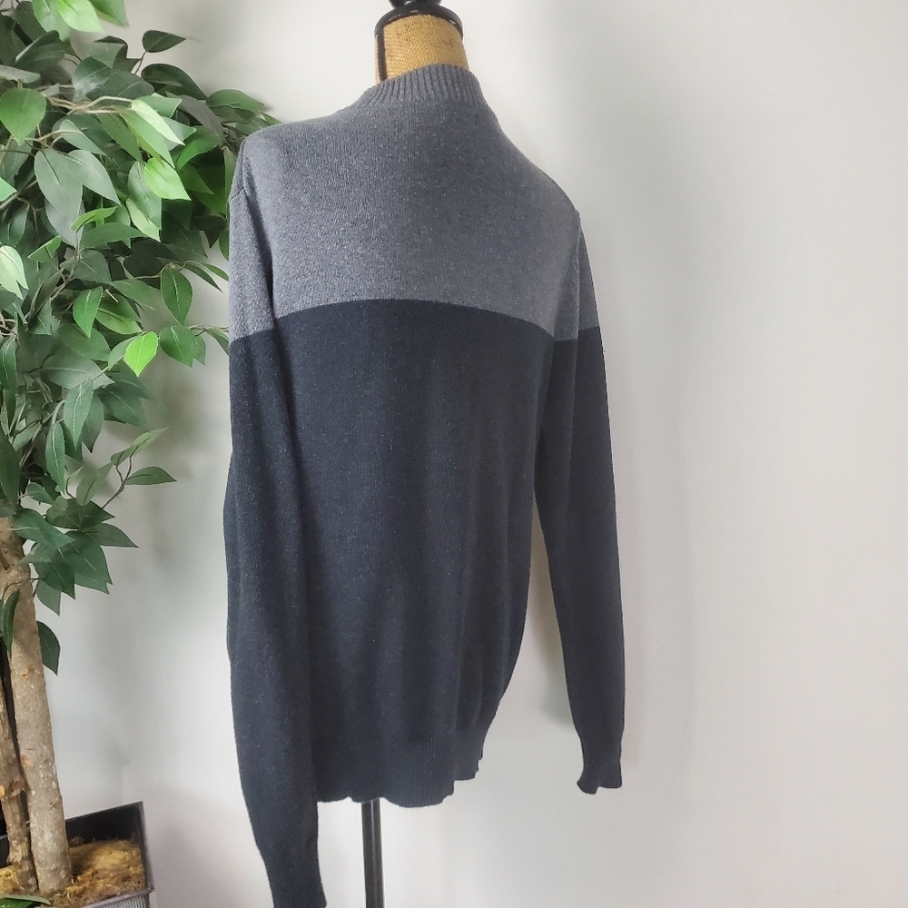 George 1/4 Zip Up Sweater, Men's Small Color Block Gray Black Ribbed - Picture 4 of 9
